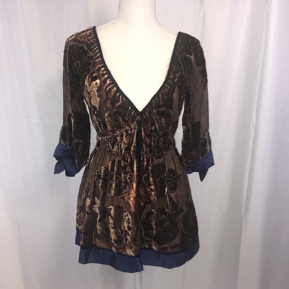 Hale Bob Tops - Stunning Velvet Hale Bob Beaded Silk Blouse